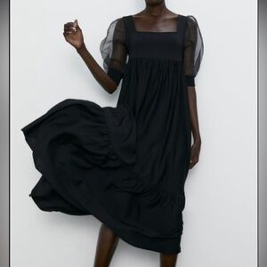 Zara Knit Maxi Black with Empire Waist Organza Sleeves
